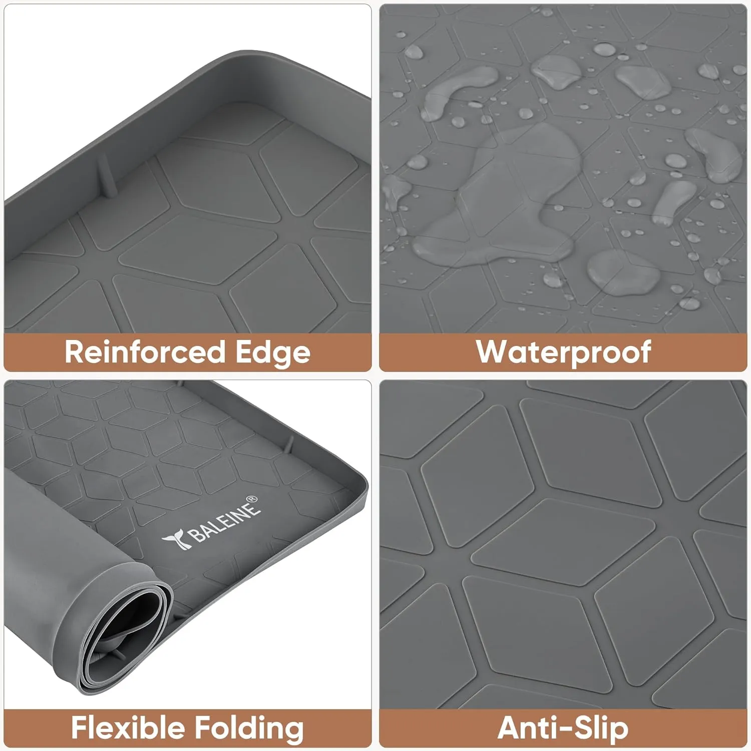 BALEINE 28''×22'' Under Sink Mat, Waterproof Food Grade Silicone Undersink Mat, Cabinet Shelf Drip Tray, Under Sink Liner for Kitchen, Bathroom (Grey)