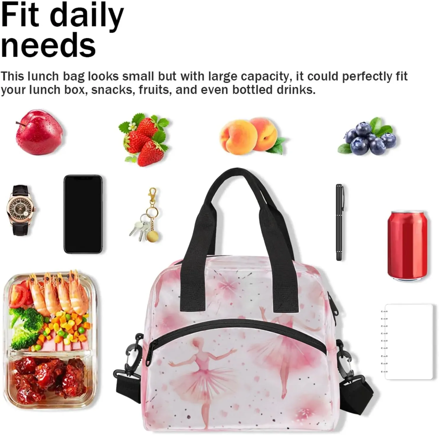 Ballet Gifts Insulated Lunch Bag for Women Men Reusable Lunch Box Cooler Tote Bag One Shoulder Portable Meal Bag Dance Recital Lunchbox for Work Picnic Beach