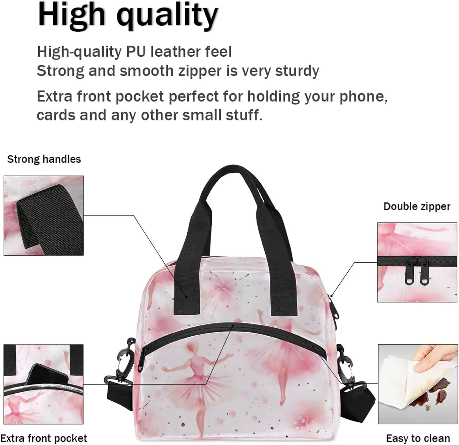 Ballet Gifts Insulated Lunch Bag for Women Men Reusable Lunch Box Cooler Tote Bag One Shoulder Portable Meal Bag Dance Recital Lunchbox for Work Picnic Beach