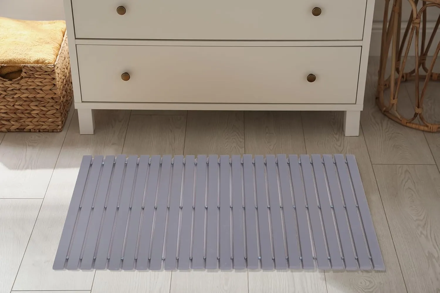 Bamboo Bath Mat Bathroom Rugs Floor Wood Shower Bathtub Waterproof Non Slip Accessories 16x24 Inch Easy to Clean, Grey Bamboo, 1 pc