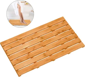 Bamboo Wooden Bath Floor Mat for Luxury Shower - Non-Slip Bathroom Waterproof Carpet for Indoor or Outdoor Use (31.3 x 18.1 x 1.5 Inches)