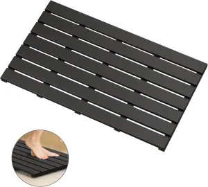 Bamboo Wooden Bath Floor Mat for Luxury Shower - Non-Slip Bathroom Waterproof Carpet for Indoor or Outdoor Use (Black,31.3 x 18.1 x 1.5 Inches)