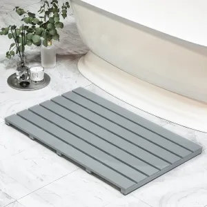 Bamboo Wooden Bath Floor Mat for Luxury Shower - Non-Slip Bathroom Waterproof Carpet for Indoor or Outdoor Use (Bluish Grey,31.3 x 18.1 x 1.5 Inches)