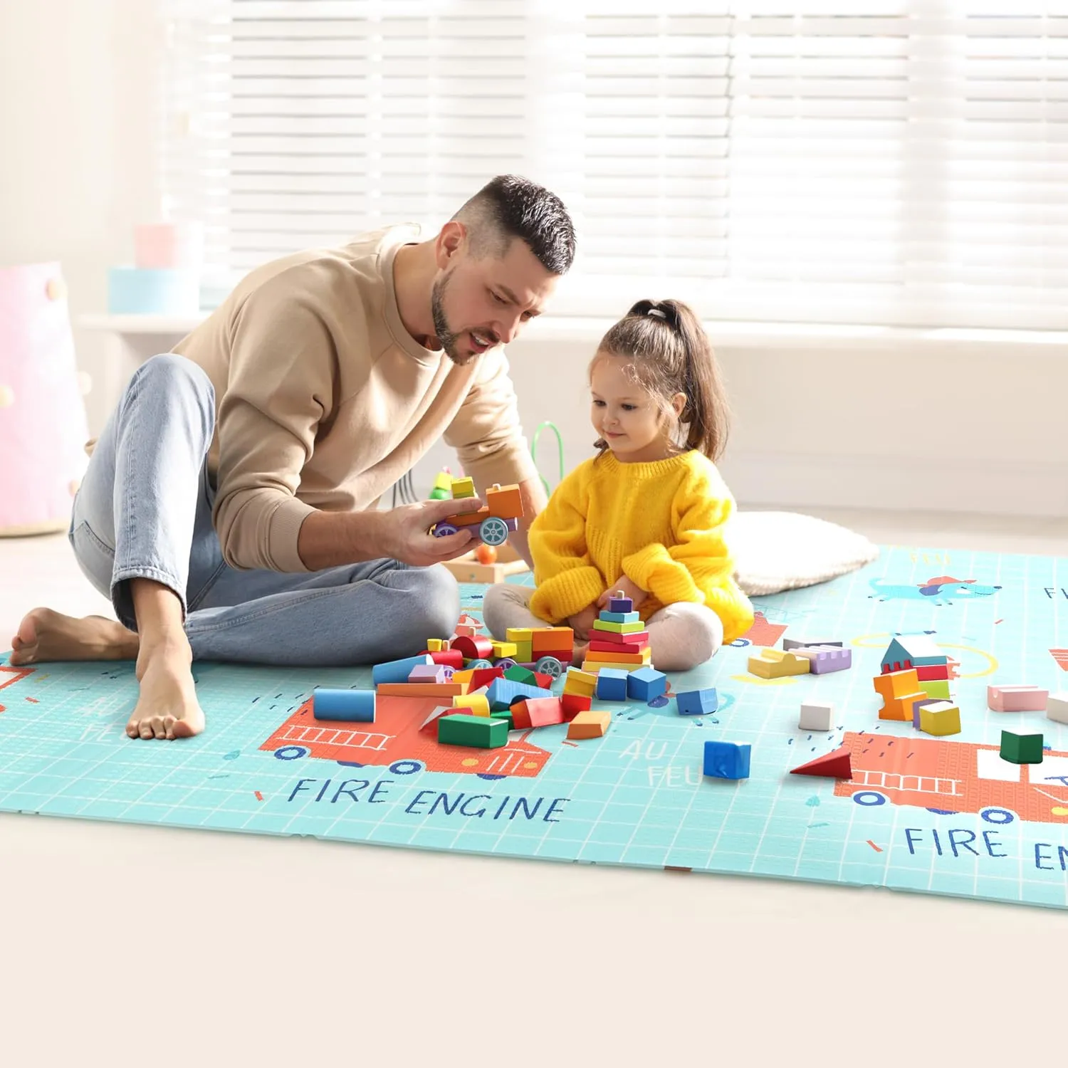 Bammax Extra Large Waterproof Foam Padded Baby Play Mat | Reversible & Foldable | Safe Baby Foam Play Mat | 70" x 78" | Cars