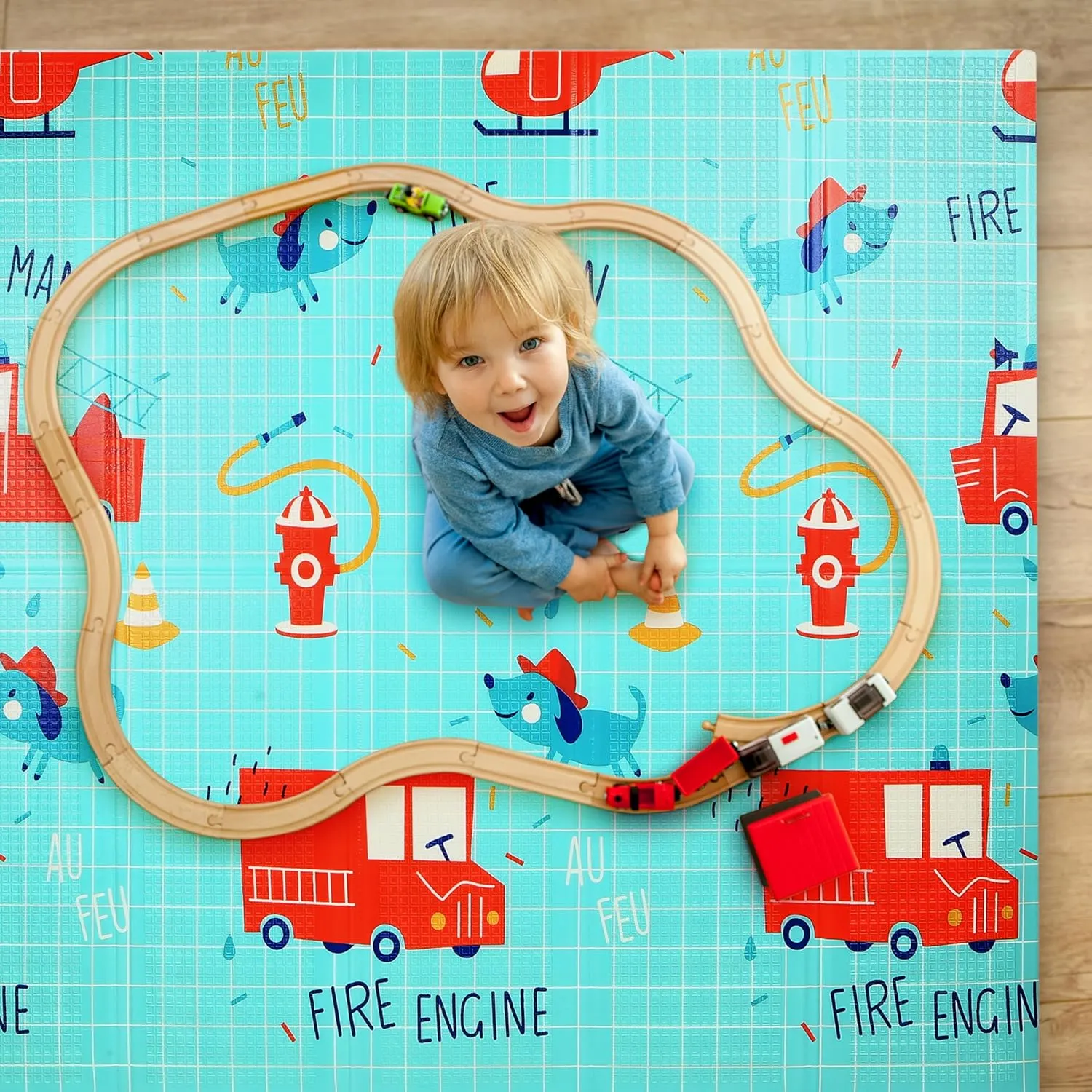 Bammax Extra Large Waterproof Foam Padded Baby Play Mat | Reversible & Foldable | Safe Baby Foam Play Mat | 70" x 78" | Cars