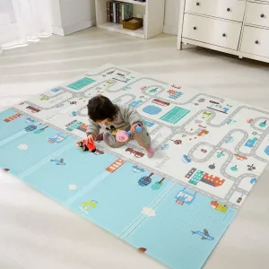 Bammax Extra Large Waterproof Foam Padded Baby Play Mat | Reversible & Foldable | Safe Baby Foam Play Mat | 70" x 78" | Cars
