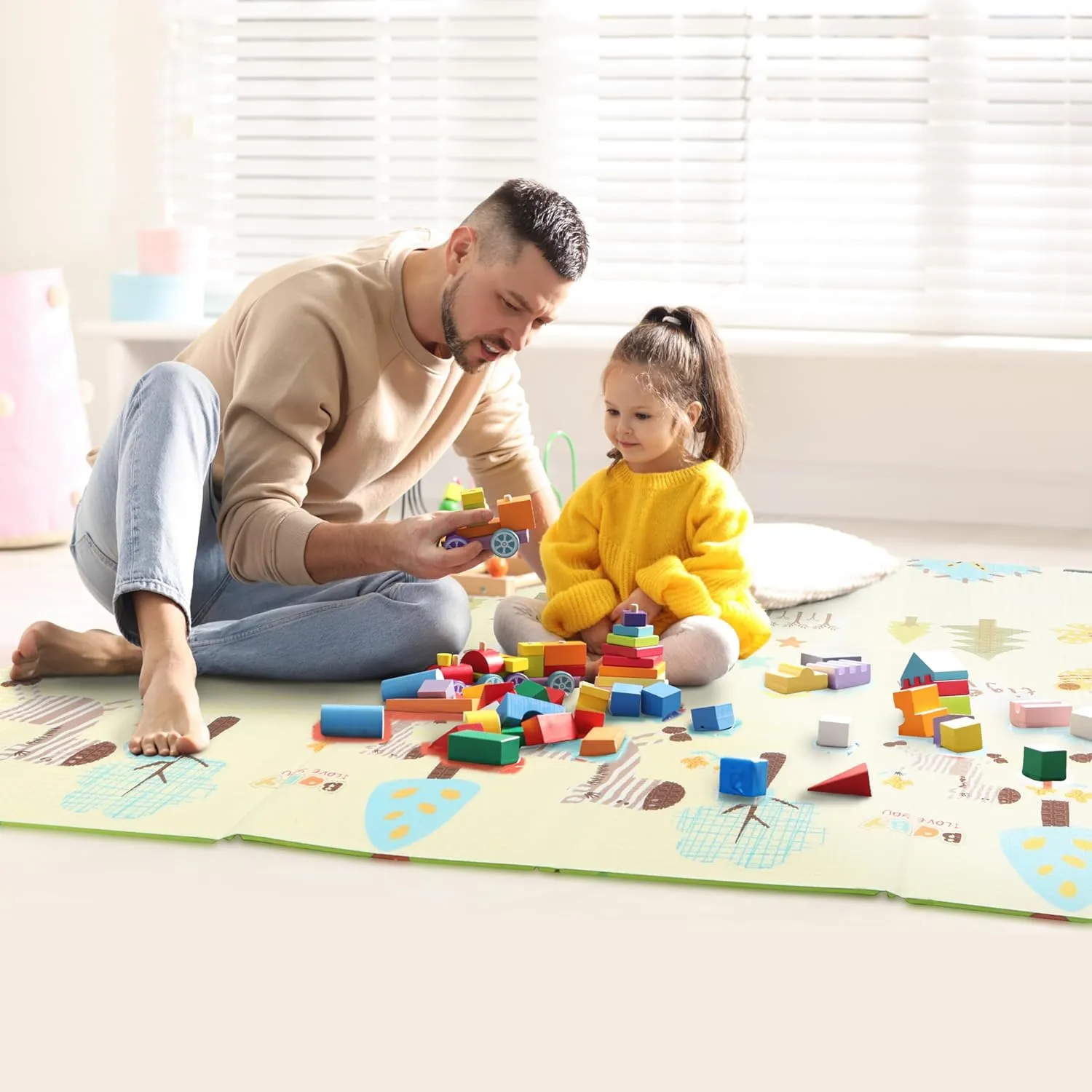 Bammax X-Large Waterproof Foam Padded Baby Play Mat | Safe Foam Reversible & Foldable | 70" x 78" | Use as Baby Crawling Mat or Kids Play Mat for Floor - Giraffe & Mixed Animals