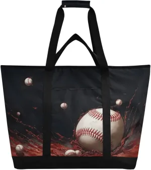 Baseball Reusable Insulated Lunchbox Cooler Bag, Leakproof Kitchen Grocery Bag Collapsible Portable Cooler Tote Bag for Picnic, Camping, Office, Travel