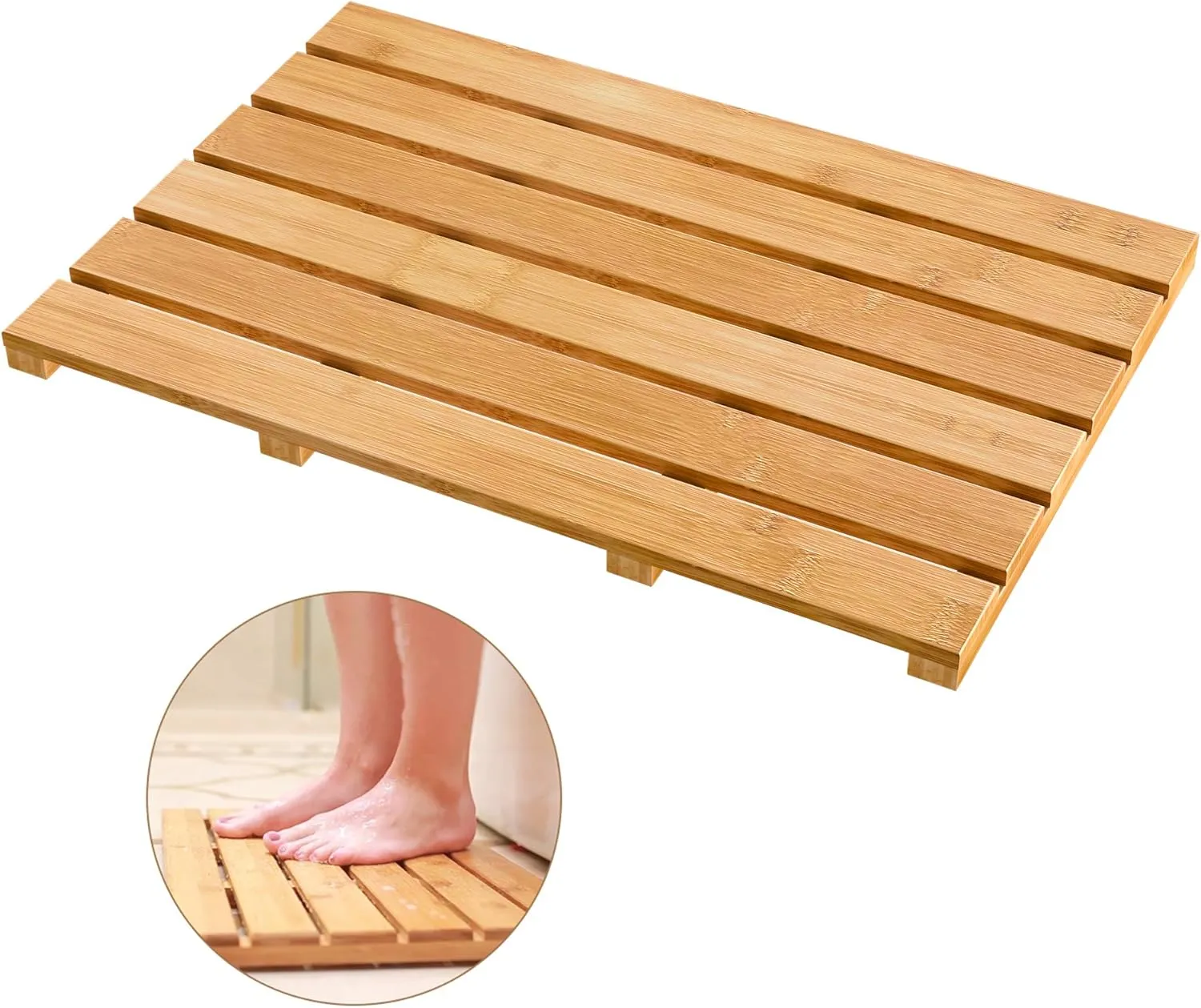 Bath Mat for Luxury Shower - Non-Slip Bamboo Sturdy Water Proof Bathroom Carpet for Indoor or Outdoor Use