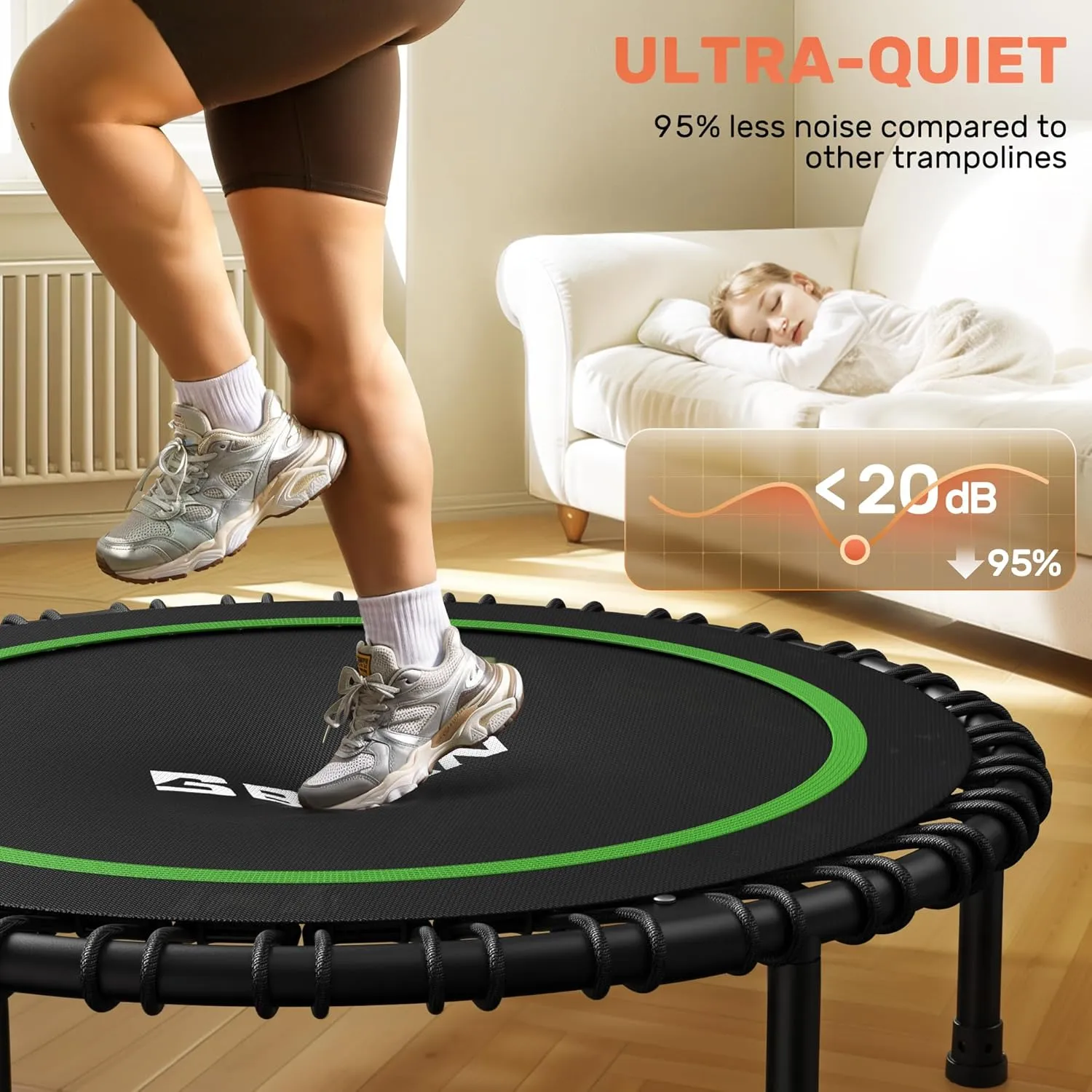 BCAN 450/550 LBS Foldable Mini Trampoline, 40"/48" Fitness Trampoline with Bungees, U Shape Adjustable Foam Handle, Stable & Quiet Exercise Rebounder for Adults Indoor/Outdoor Workout