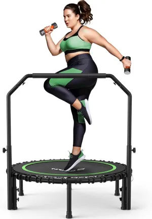 BCAN 450/550 LBS Foldable Mini Trampoline, 40"/48" Fitness Trampoline with Bungees, U Shape Adjustable Foam Handle, Stable & Quiet Exercise Rebounder for Adults Indoor/Outdoor Workout