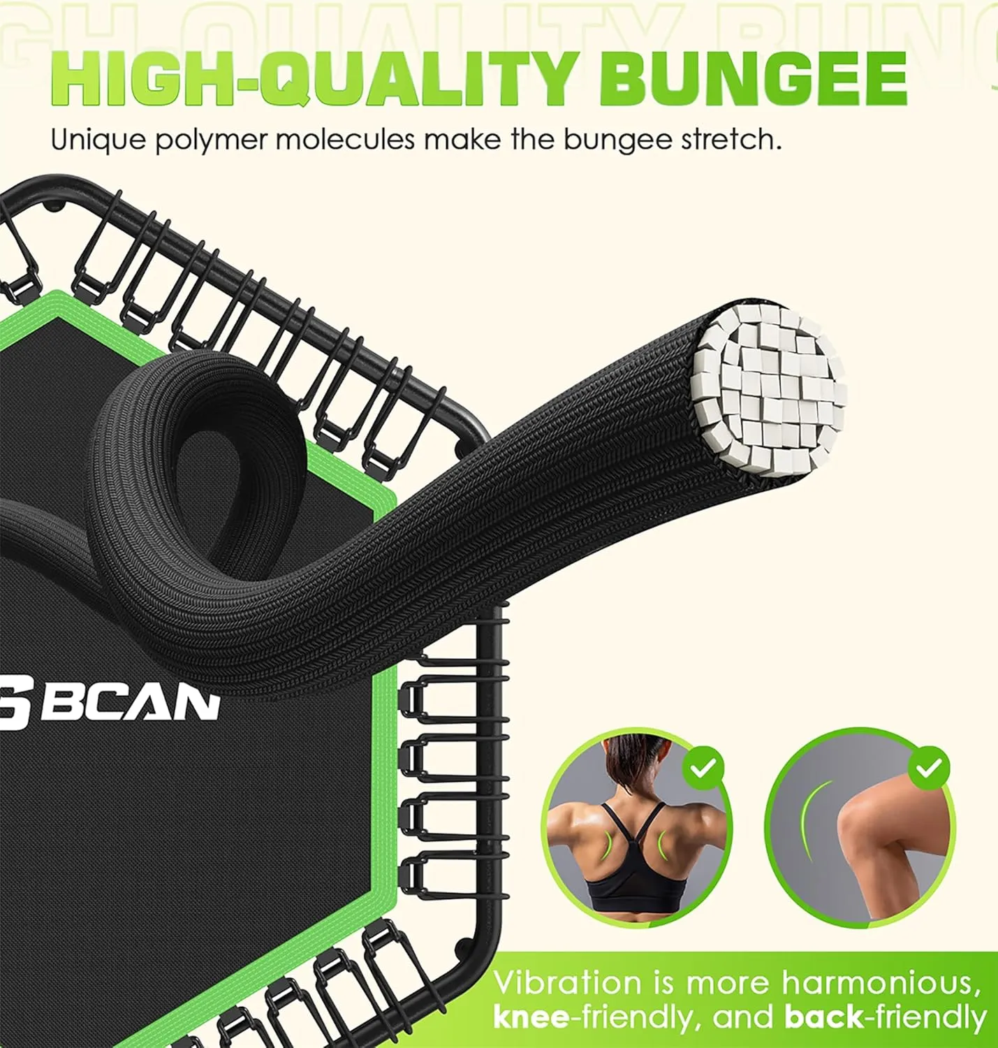 BCAN 48"/51" Mini Hexagon Trampoline, Max Load 450 LBS Fitness Trampoline with T-Adjustable Handle Bar, Silent Bungees, Larger, More Stable, Quieter Exercise Rebounder for Adults Indoor/Garden Workout