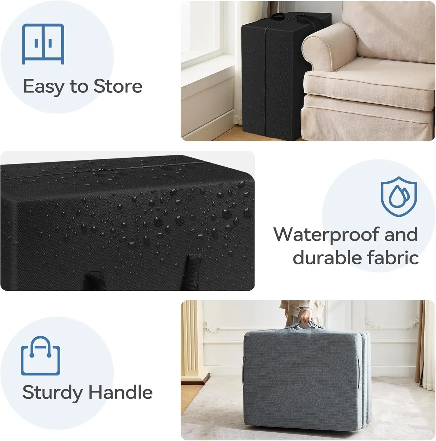 BDEUS Tri-Fold 4" Memory Foam Mattress - Single Size Portable Bed, Foldable Floor Mat for Adults & Kids, Washable CertiPUR-US Certified Cover, Lightweight for Travel/Camping/Yoga