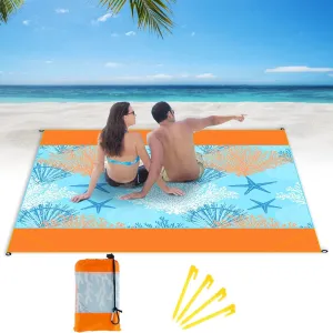 Beach Blanket 79 x 83inch Sandproof Extra Large Beach Mat for 4-7 Adults Waterproof Quick Drying Picnic Mat with Pocket and Ground Stakes Lightweight Beach Mat for Travel Camping Hiking(Seago 2)