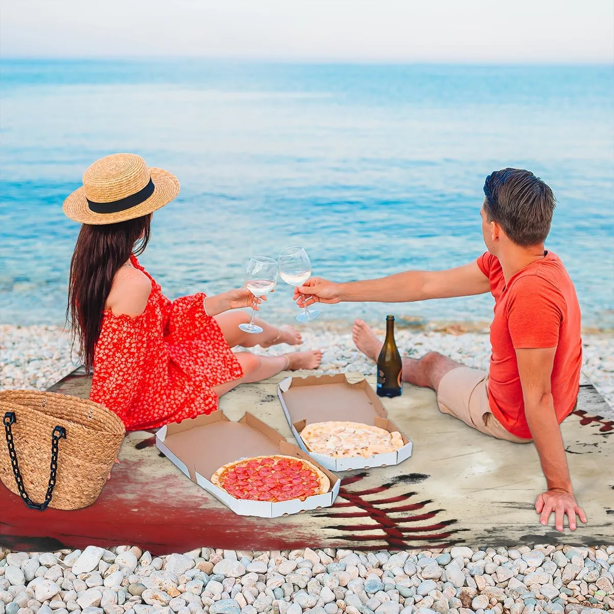 Beach Blanket, Baseball Texture Sandproof Beach Mat, Waterproof Quick Drying Sand Free Mat with 4 x Ground Spikes for Outdoor Travel Camping Hiking, Vintage Baseball 68 x 59 in