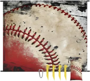 Beach Blanket, Baseball Texture Sandproof Beach Mat, Waterproof Quick Drying Sand Free Mat with 4 x Ground Spikes for Outdoor Travel Camping Hiking, Vintage Baseball 68 x 59 in