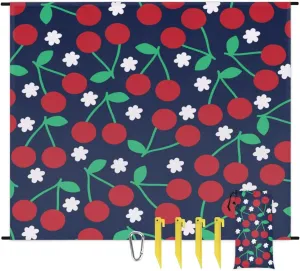 Beach Blanket, Cute Cherry Sandproof Beach Mat, Waterproof Quick Drying Sand Free Mat with 4 x Ground Spikes for Outdoor Travel Camping Hiking, Fruit 68 x 59 in