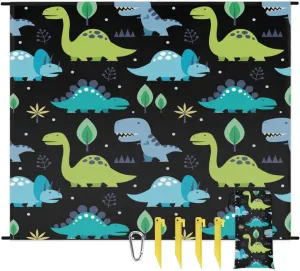 Beach Blanket, Dinosaur Sandproof Beach Mat, Waterproof Quick Drying Sand Free Mat with 4 x Ground Spikes for Outdoor Travel Camping Hiking, Animals 68 x 59 in