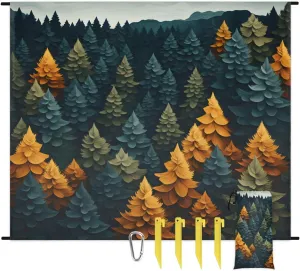 Beach Blanket, Forest Sandproof Beach Mat, Waterproof Quick Drying Sand Free Mat with 4 x Ground Spikes for Outdoor Travel Camping Hiking, Tree 68 x 59 in