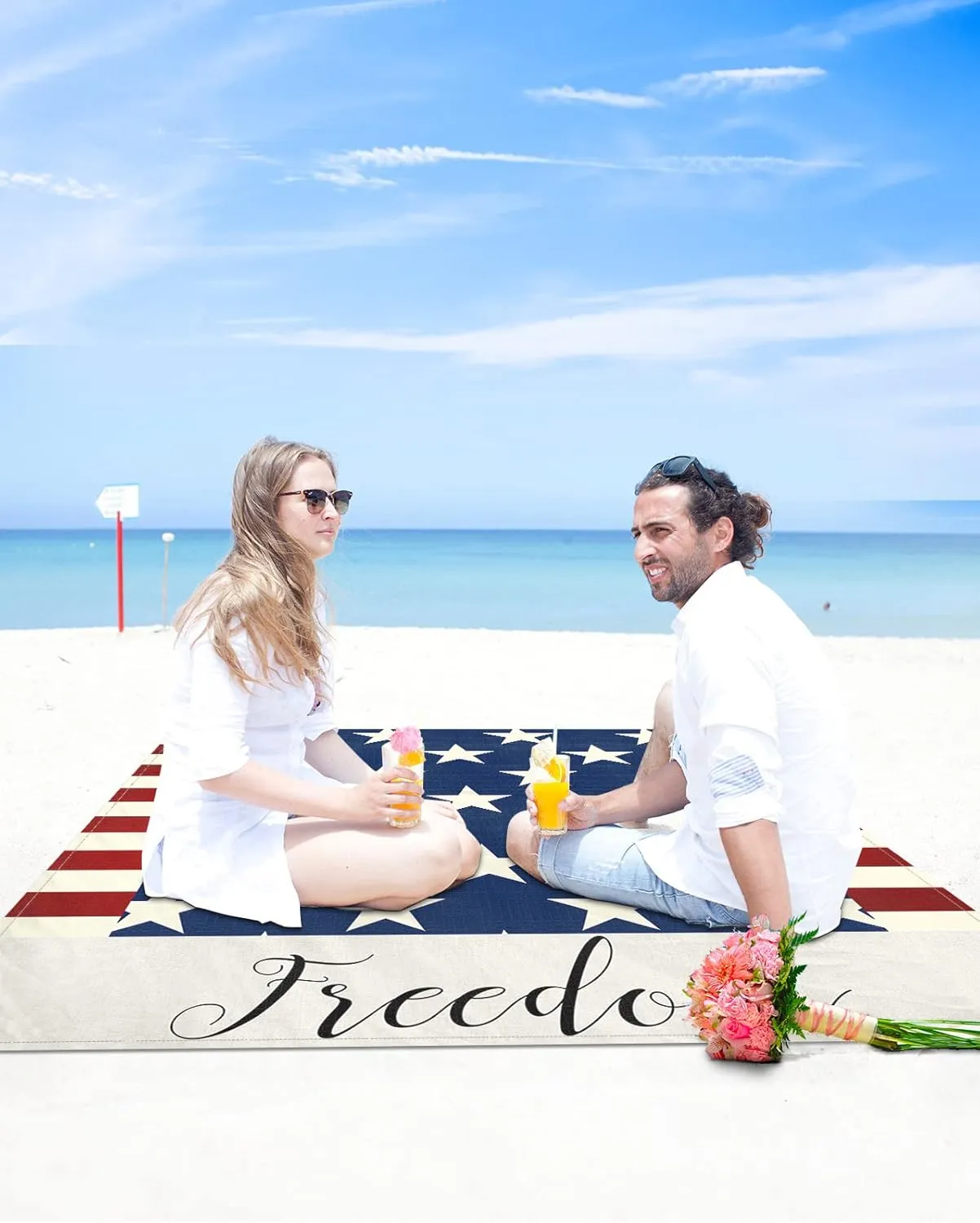 Beach Blanket, Independence Day Flag Day Blue Stars and Stripes Freedom Beach Mat 118"x108" Large Picnic Blanket,Sandproof Waterproof Outdoor Beach Blankets for Travel Camping Hiking Beach Vacation