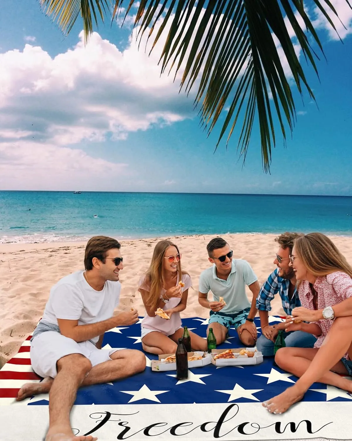 Beach Blanket, Independence Day Flag Day Blue Stars and Stripes Freedom Beach Mat 118"x108" Large Picnic Blanket,Sandproof Waterproof Outdoor Beach Blankets for Travel Camping Hiking Beach Vacation