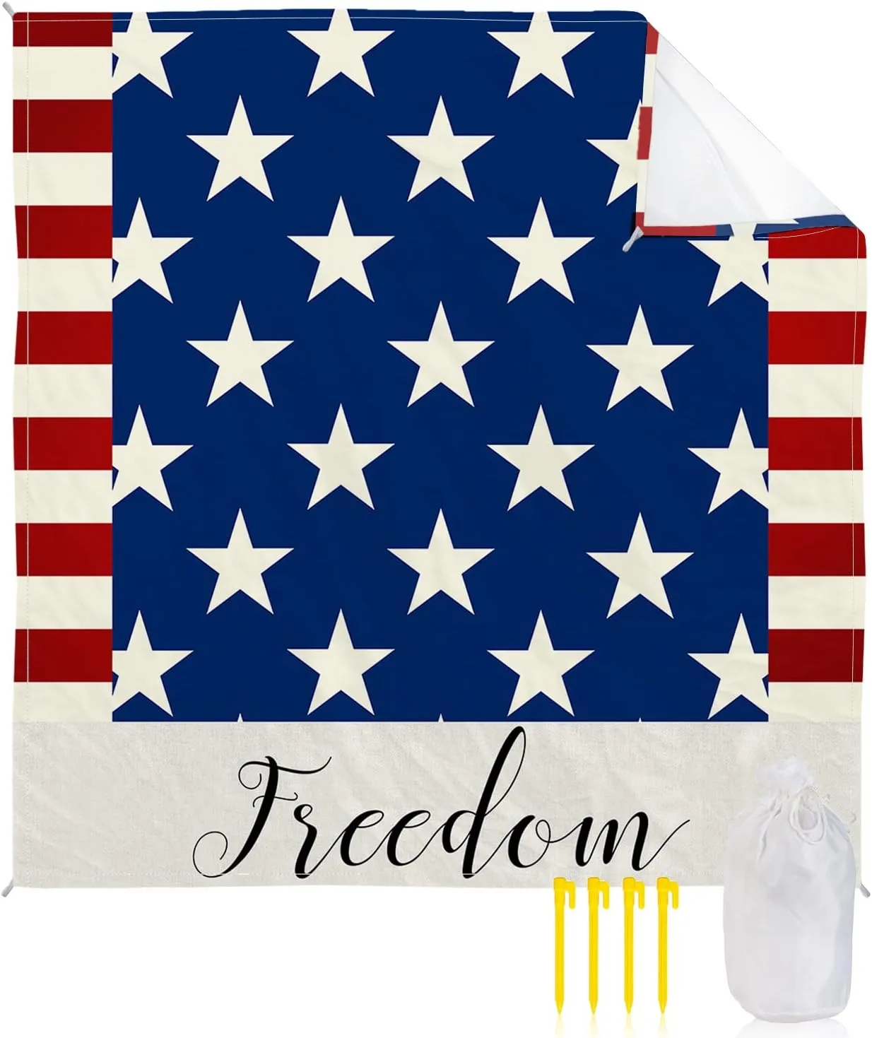 Beach Blanket, Independence Day Flag Day Blue Stars and Stripes Freedom Beach Mat 118"x108" Large Picnic Blanket,Sandproof Waterproof Outdoor Beach Blankets for Travel Camping Hiking Beach Vacation