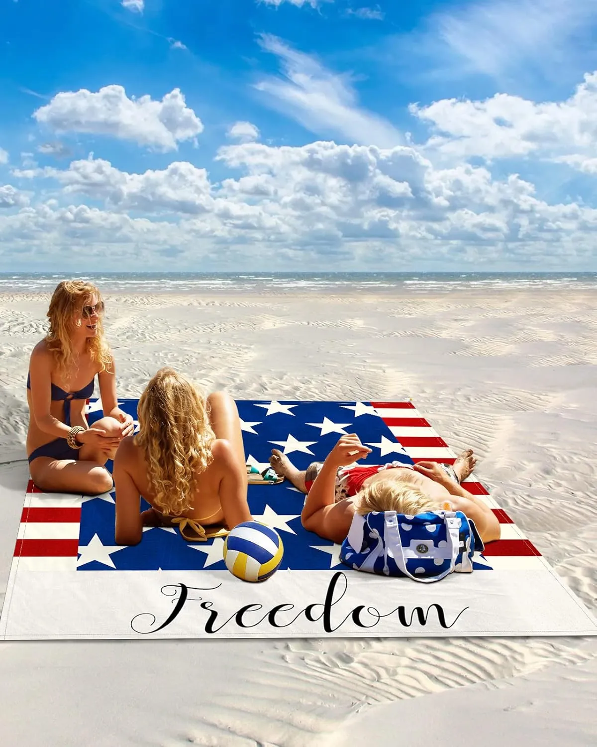 Beach Blanket, Independence Day Flag Day Blue Stars and Stripes Freedom Beach Mat 118"x108" Large Picnic Blanket,Sandproof Waterproof Outdoor Beach Blankets for Travel Camping Hiking Beach Vacation