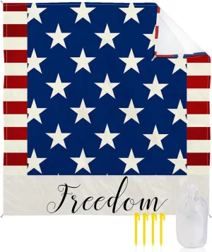 Beach Blanket, Independence Day Flag Day Blue Stars and Stripes Freedom Beach Mat 118"x108" Large Picnic Blanket,Sandproof Waterproof Outdoor Beach Blankets for Travel Camping Hiking Beach Vacation