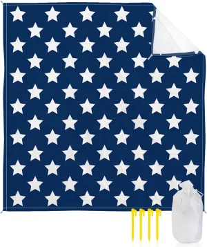 Beach Blanket, Independence Day Flag Day Blue Stars Pentagram Freedom Beach Mat 108"x84" Large Picnic Blanket,Sandproof Waterproof Outdoor Beach Blankets for Travel Camping Hiking Beach Vacation