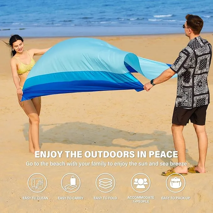 Beach Blanket Oversized Extra Large 10'X 9',Waterproof Sandproof Beach Blanket 2-8 Adults Lightweight Durable for Travel Camping Hiking Picnic (10'X 9', Blue)