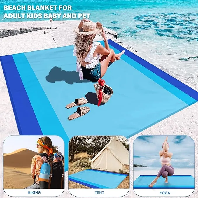 Beach Blanket Oversized Extra Large 10'X 9',Waterproof Sandproof Beach Blanket 2-8 Adults Lightweight Durable for Travel Camping Hiking Picnic (10'X 9', Blue)