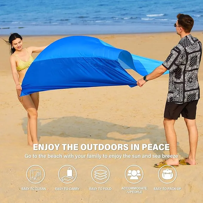Beach Blanket Oversized Extra Large 78" X 81",Waterproof Sandproof Beach Blanket 1-7 Adults Lightweight Durable for Travel Camping Hiking Picnic