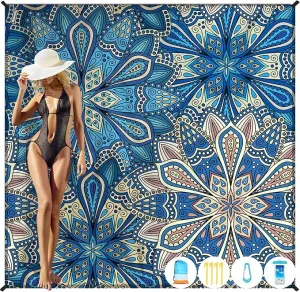 Beach Blanket Oversized Extra Large 78" X 81",Waterproof Sandproof Beach Blanket 1-7 Adults Lightweight Durable for Travel Camping Hiking Picnic