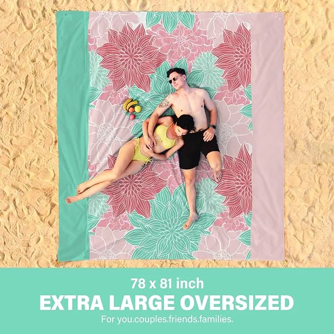 Beach Blanket Oversized Extra Large 78" X 81",Waterproof Sandproof Beach Blanket 1-7 Adults Lightweight Durable for Travel Camping Hiking Picnic