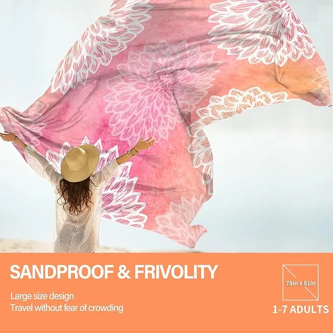 Beach Blanket Oversized Extra Large 78" X 81",Waterproof Sandproof Beach Blanket 1-7 Adults Lightweight Durable for Travel Camping Hiking Picnic