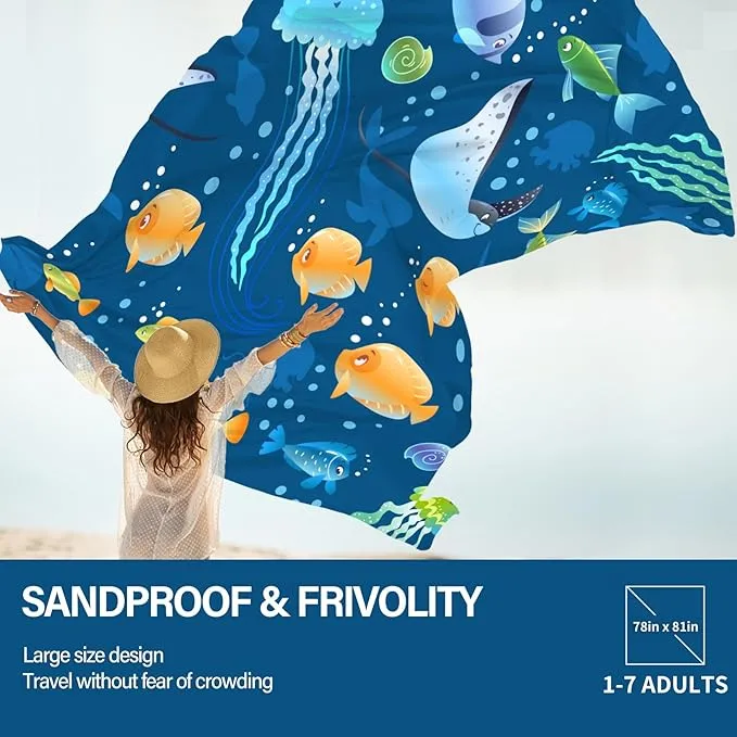 Beach Blanket Oversized Extra Large 78" X 81",Waterproof Sandproof Beach Blanket 1-7 Adults Lightweight Durable for Travel Camping Hiking Picnic