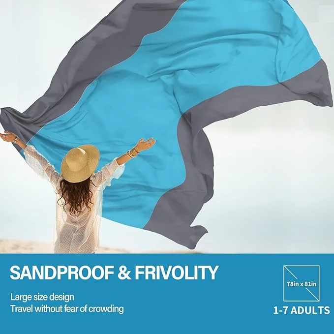 Beach Blanket Oversized Extra Large 78" X 81",Waterproof Sandproof Beach Blanket 1-7 Adults Lightweight Durable for Travel Camping Hiking Picnic