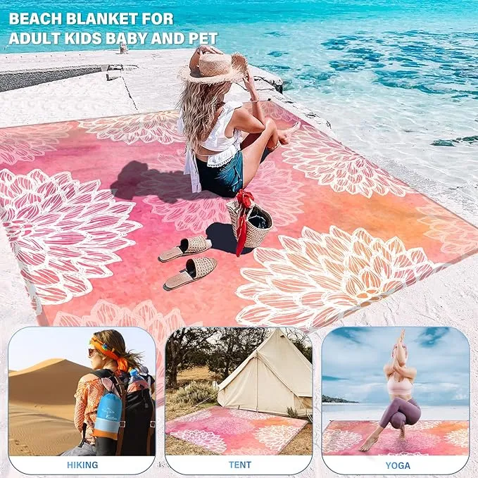 Beach Blanket Oversized Extra Large 78" X 81",Waterproof Sandproof Beach Blanket 1-7 Adults Lightweight Durable for Travel Camping Hiking Picnic