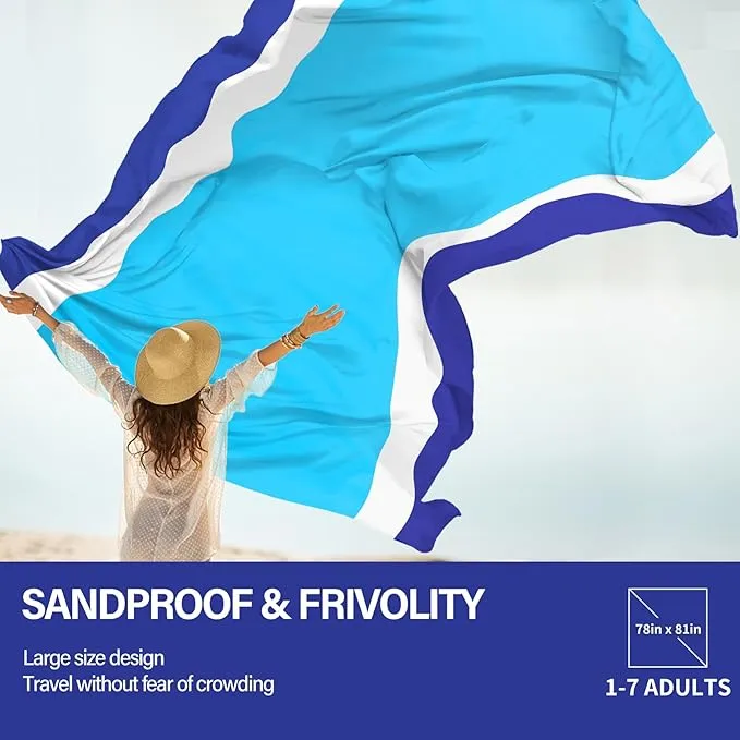 Beach Blanket Oversized Extra Large 78" X 81",Waterproof Sandproof Beach Blanket 1-7 Adults Lightweight Durable for Travel Camping Hiking Picnic