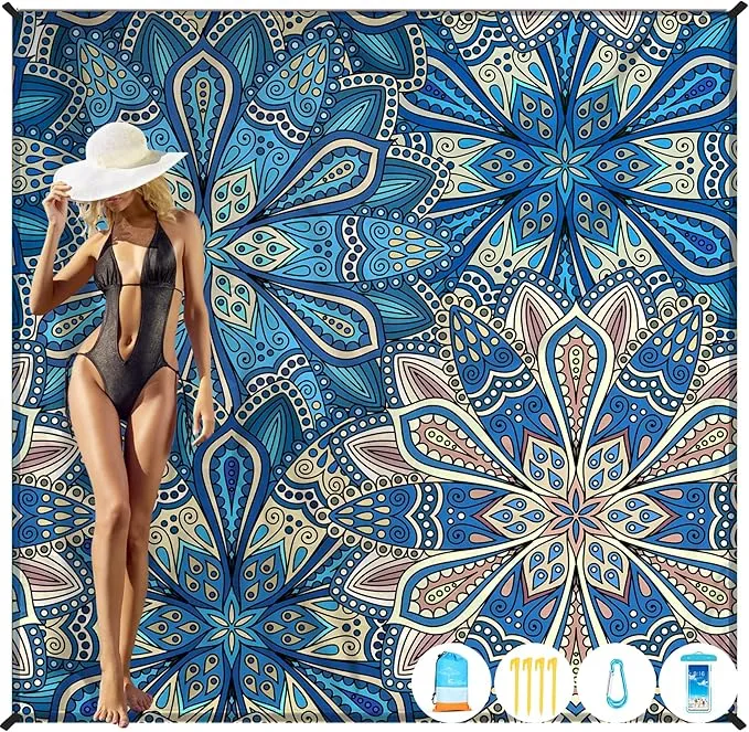 Beach Blanket Oversized Extra Large 78" X 81",Waterproof Sandproof Beach Blanket 1-7 Adults Lightweight Durable for Travel Camping Hiking Picnic