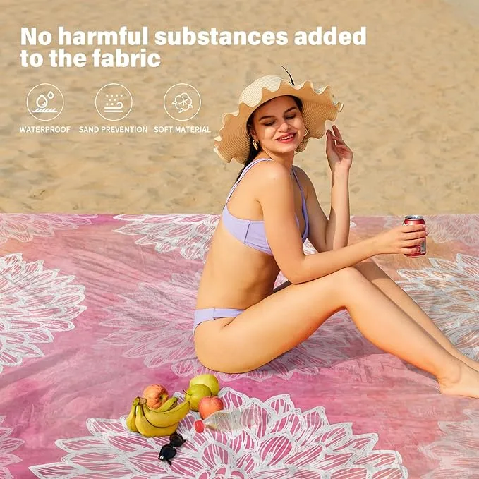 Beach Blanket Oversized Extra Large 78" X 81",Waterproof Sandproof Beach Blanket 1-7 Adults Lightweight Durable for Travel Camping Hiking Picnic