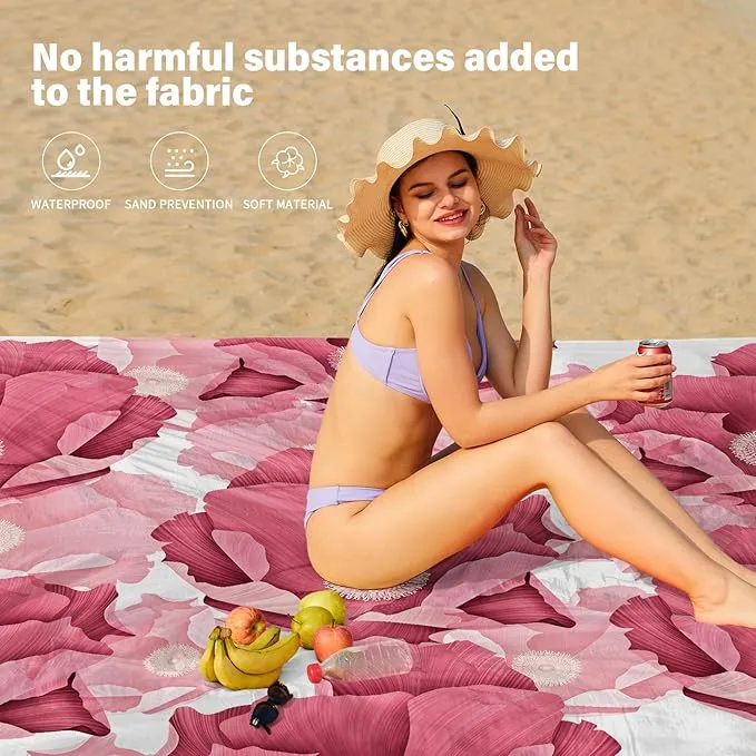 Beach Blanket Oversized Extra Large 78" X 81",Waterproof Sandproof Beach Blanket 1-7 Adults Lightweight Durable for Travel Camping Hiking Picnic