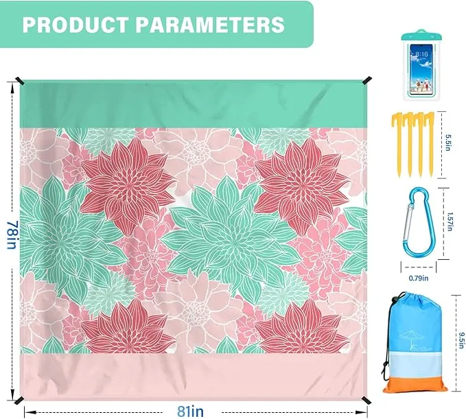 Beach Blanket Oversized Extra Large 78" X 81",Waterproof Sandproof Beach Blanket 1-7 Adults Lightweight Durable for Travel Camping Hiking Picnic