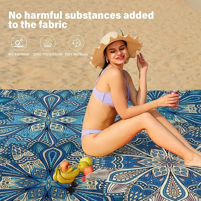 Beach Blanket Oversized Extra Large 78" X 81",Waterproof Sandproof Beach Blanket 1-7 Adults Lightweight Durable for Travel Camping Hiking Picnic
