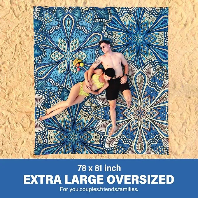 Beach Blanket Oversized Extra Large 78" X 81",Waterproof Sandproof Beach Blanket 1-7 Adults Lightweight Durable for Travel Camping Hiking Picnic