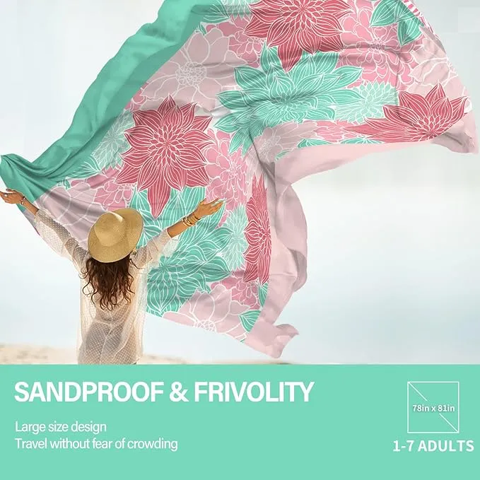 Beach Blanket Oversized Extra Large 78" X 81",Waterproof Sandproof Beach Blanket 1-7 Adults Lightweight Durable for Travel Camping Hiking Picnic