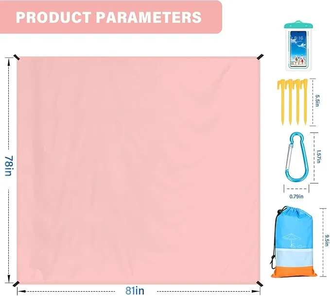Beach Blanket Oversized Extra Large 78" X 81",Waterproof Sandproof Beach Blanket 1-7 Adults Lightweight Durable for Travel Camping Hiking Picnic