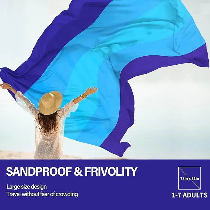 Beach Blanket Oversized Extra Large 78" X 81",Waterproof Sandproof Beach Blanket 1-7 Adults Lightweight Durable for Travel Camping Hiking Picnic