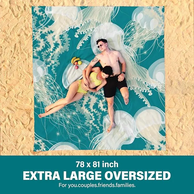 Beach Blanket Oversized Extra Large 78" X 81",Waterproof Sandproof Beach Blanket 1-7 Adults Lightweight Durable for Travel Camping Hiking Picnic