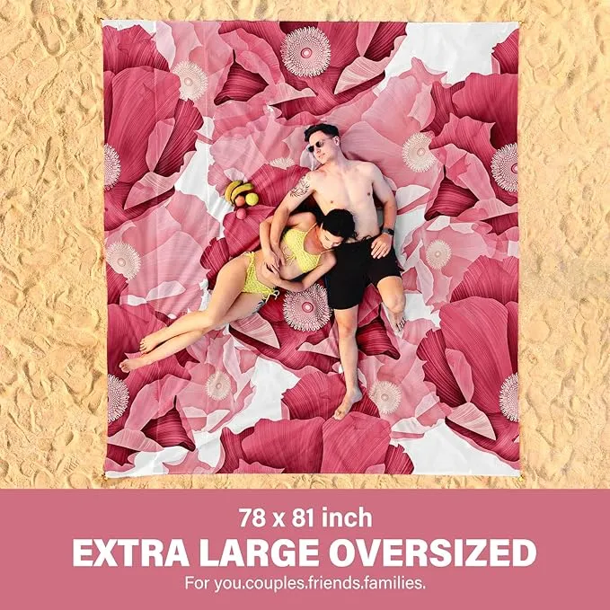 Beach Blanket Oversized Extra Large 78" X 81",Waterproof Sandproof Beach Blanket 1-7 Adults Lightweight Durable for Travel Camping Hiking Picnic